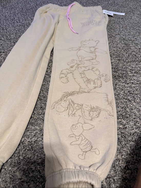 Winnie the pooh Pants - Winnie the Pooh Beige Track Joggers with Pink Drawstring
